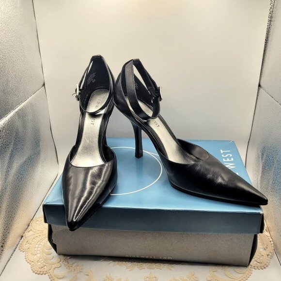 Nine West Clyde Black Leather 9M Ankle Strap D'orsay Pump - Picture 4 of 6